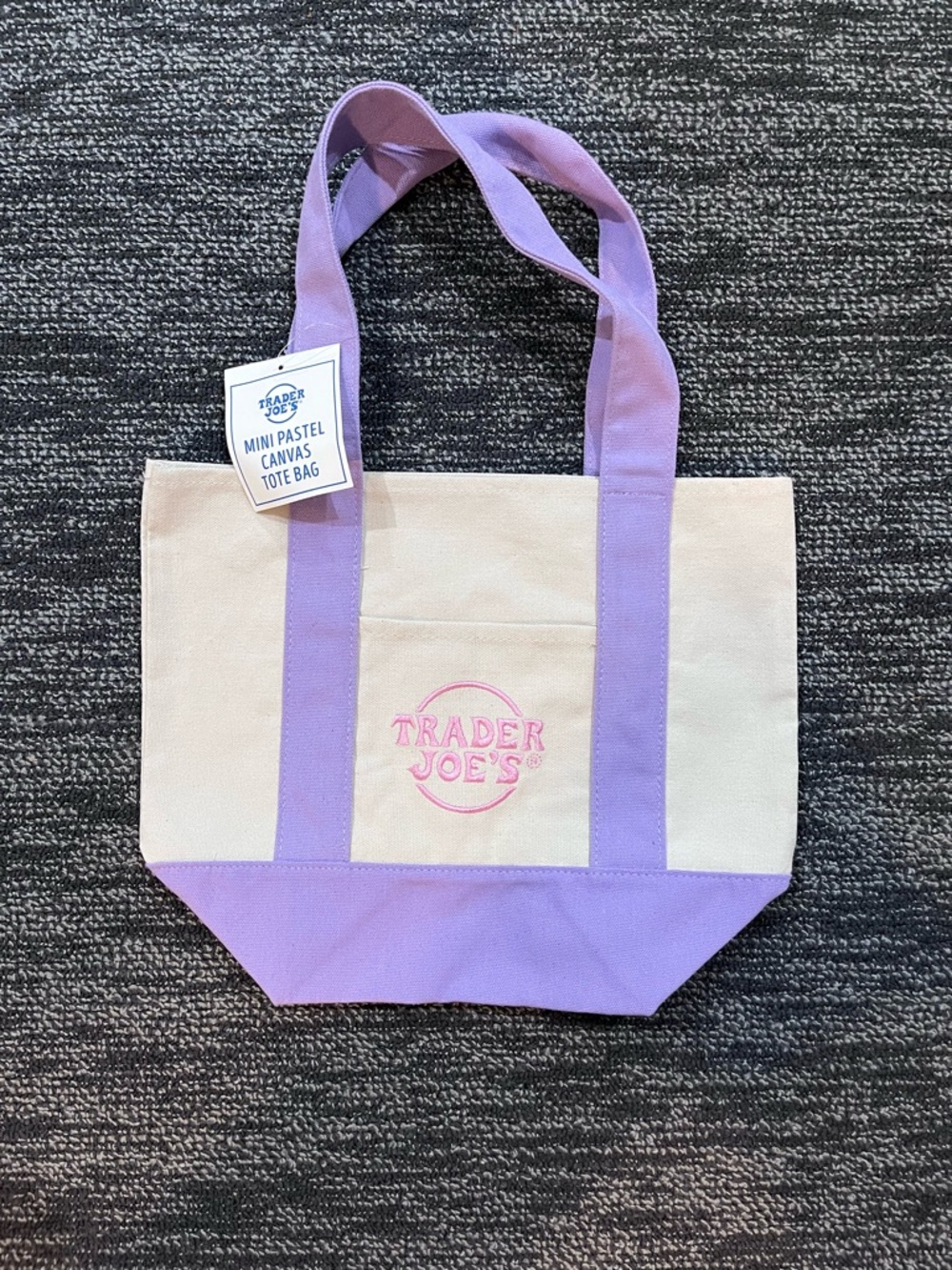 Trader Joe's Pastel Canvas Tote Bag in Lavender and Cream